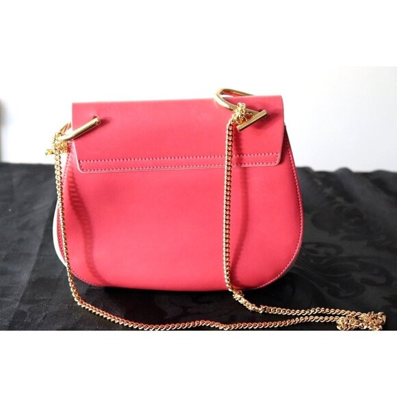Chloé Medium Pink White Drew Crossbody Bag Chain Strap Leather Flap Bag $1850 - Picture 11 of 11